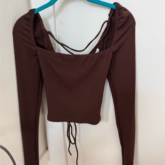Reformation Chrissy brown lace up long sleeved top - Picture 3 of 5